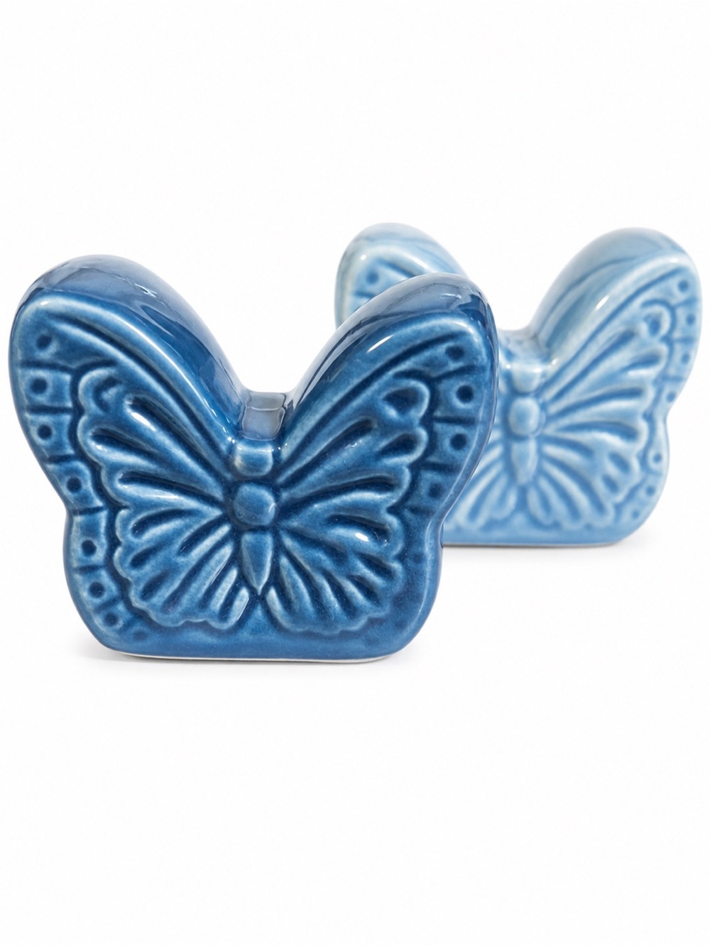 Butterfly Ceramic Salt and Pepper Shakers - Blue and Light Blue
